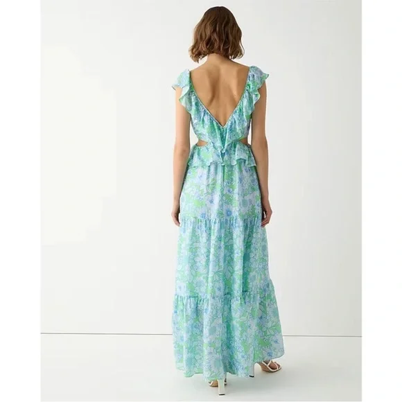 J. Crew Collection Floral Cutout Maxi Dress Size 10 - Picture 7 of 7